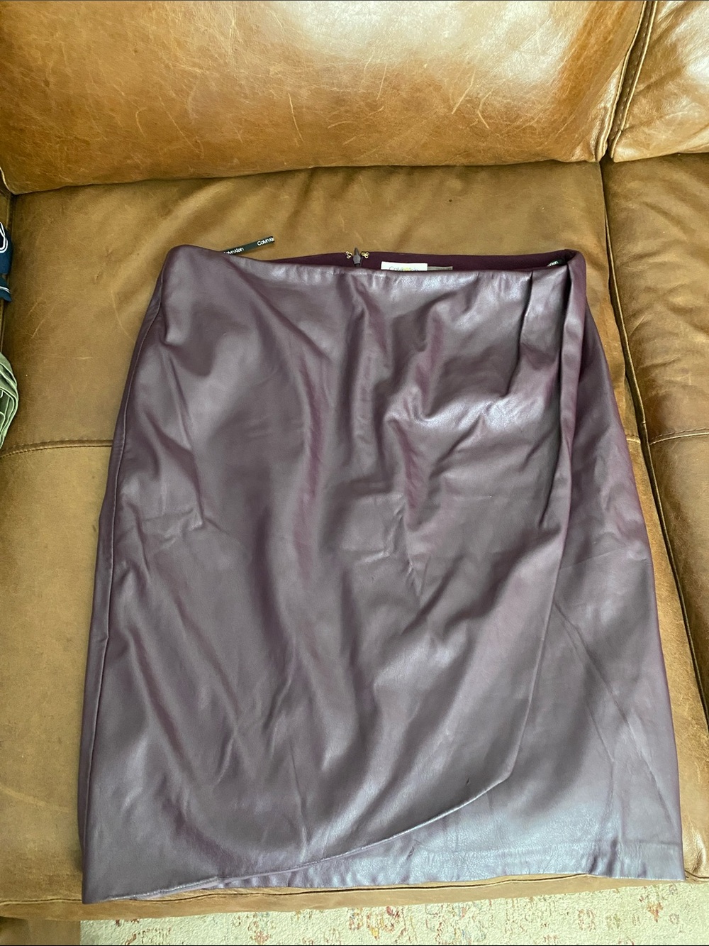 Calvin Klein Plum Faux Leather Pencil Skirt